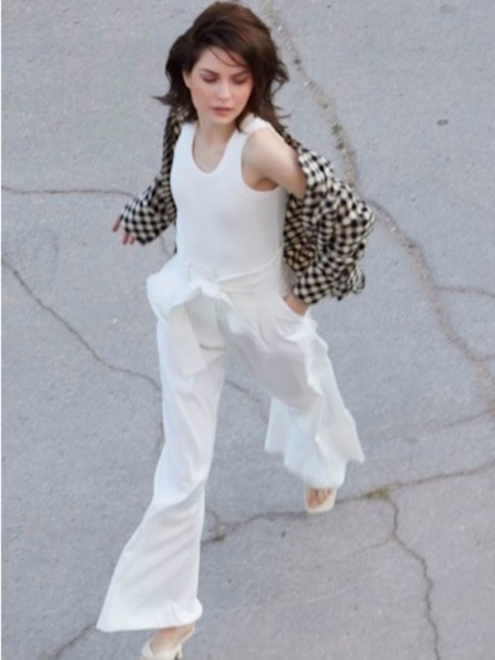 NEW Julia Allert $340 High Waist Long Wide Leg Trousers - White